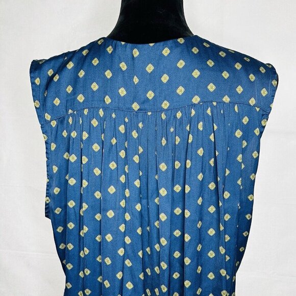 Free People Satin Mornings in Marrakesh Navy Blue Tie-Front Blouse Sz Small - Picture 8 of 11
